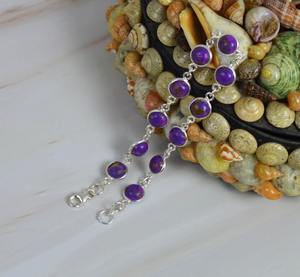 Purple Turquoise Gemstone Gift Solid 925 Sterling Silver Handmade Fine Silver Tennis <b>Bracelet</b> Jewelry Sterling Silver Jewelry - Product Image 2