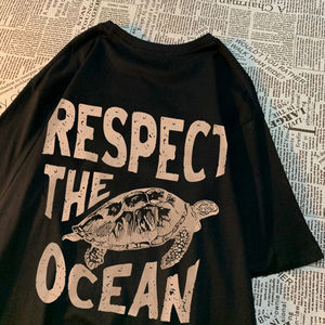 Camiseta Respect The Ocean Green Turtle para hombre, ropa de gran tamaño, camiseta de algodón de manga corta transpirable de estilo Hip Hop Harajuku para verano - Product Image 2