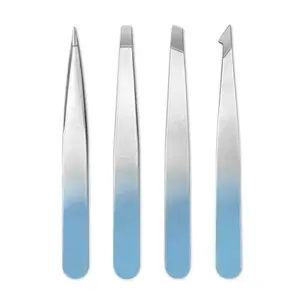 Ensemble de 4 pinces à épiler professionnelles en acier inoxydable à pointe inclinée - Product Image 2