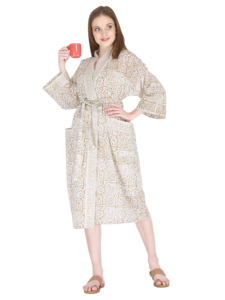 Floral Print Cotton Kimono Robes for Women Long Bathrobe <b>Wrap</b> Dressing Gown Swim Wear Free Size Spa Bath Wholesale Supply <b>Beach</b> - Product Image 3