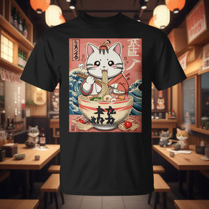 T-Shirt Kawaii Anime Manga Cibo Giapponese Gatto che Mangia Ramen Noodles T-Shirt Promozionale Gatto che Mangia Ramen Noodles - Product Image 3