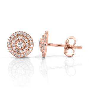 Pendientes de Botón con Diseño de Girasol de Dos Líneas y Diamantes Redondos - Product Image 2