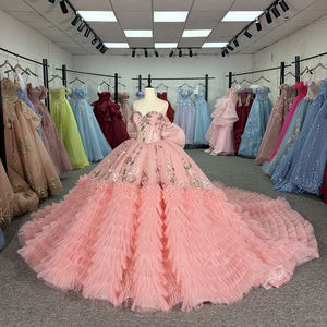 ชุดเดรสสีชมพูหวานสำหรับงาน Quinceanera หรืองานฉลองอายุ 15 ปี รุ่น Jancember 6961 ประดับระบายและโบว์ใหญ่ - Product Image 2