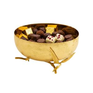 Tazón de Servir de Metal Dorado Hecho a Mano con Soporte de Rama de Hojas, Elegante Tazón Decorativo para Chocolate para Decoración del Hogar y Bodas en Oferta - Product Image 1
