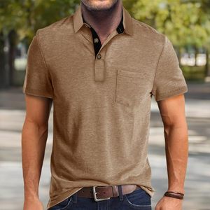 เสื้อกอล์ฟลำลองสำหรับผู้ชายเสื้อเชิ้ตแขนสั้นมีกระดุมแบบคลาสสิกเสื้อยืดผ้าฝ้ายสีพื้นเสื้อกอล์ฟมีสไตล์เสื้อซับเหงื่อ - Product Image 5