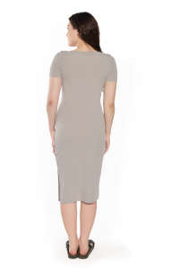 Robe moulante grise pour femme avec encolure dégagée et demi-manches et longueur sous le genou extensible pour une tenue décontractée et de fête - Product Image 3