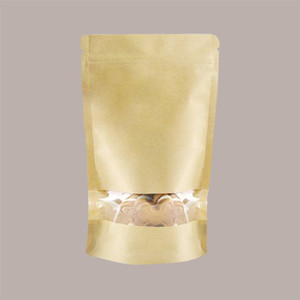 Sachet Doypack en papier kraft marron style classique avec fenêtre 110x190+35+35mm pour aliments et sucre, 2x50 pièces par paquet, impression par pelliculage - Product Image 1