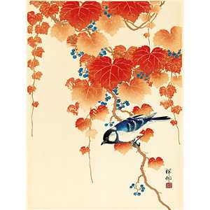 Impression artistique d'oiseaux et de lierre rouge d'Ohara Koson - Product Image 1