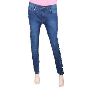 Pantalones Vaqueros con Perlas para Mujer - Azul - Product Image 5