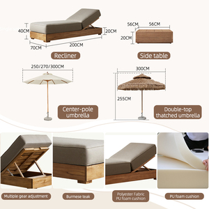 Nouveau Fauteuil Inclinable de Luxe en Teck Blanc Imperméable avec Coussin Épais et Parasol pour Extérieur - Product Image 3