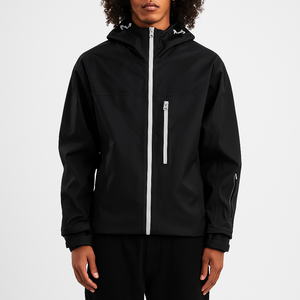 Veste coupe-vent à capuche pour homme, style streetwear d'hiver, avec logo sur le devant, 100% polyester/nylon, haute qualité, séchage rapide, respirante - Product Image 1