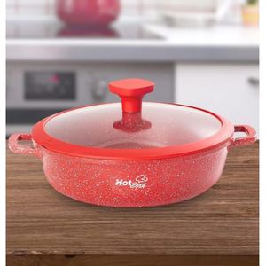 Red Marbled Non-Stick Cookware Set 32 Cm With Glass Lid For Gas And <b>Induction</b> <b>Stoves</b> By Shorbull Model Hs-Z607 Durable Lightweig - Product Image 5