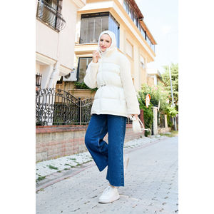 Chaqueta Acolchada de Doble Cuello para Mujer, con Relleno de Fibra de Poliéster, Estampado Ecru, Estilo Casual, para Invierno - Product Image 4