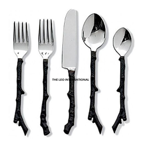 ชุดโต๊ะรับประทานอาหารดีไซน์ราชวงศ์ทองเหลืองด้ามใบไม้ทำด้วยมือชุดช้อนช้อนมิเรอร์ทำด้วยมือ - Product Image 3