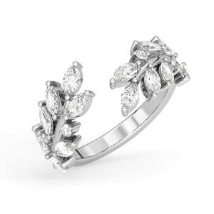 Bague CLARA Romantique Feuillage en Argent Sterling Pur 925 avec Bande Ajustable, Diamant Taille Marquise et Pierre Perle, Plaqué Rhodium - Product Image 1