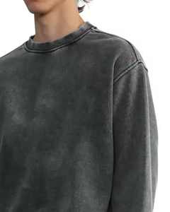 Style vintage hommes sweat à col rond lavé à l'acide 100% coton recadrée surdimensionné Boxy Fit sweats - Product Image 5