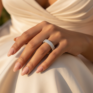 Luxury 925 <b>Silver</b> Trendy Eternity <b>Band</b> Ring with Zircon Channel Setting Unisex <b>Wedding</b> Jewelry - Product Image 3