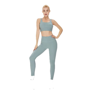 Ensemble de yoga pour femme, sans couture, uni, en spandex et nylon, antibactérien, respirant, 2 pièces, vêtements de sport - Product Image 1