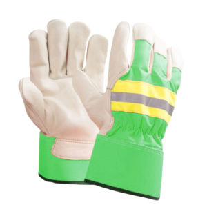 Canadian XL Rigger Guantes Fluorescentes Volver Trabajo Seguridad Industrial Cuero de vaca Revestimiento de grano Forro de algodón Manguito de goma - Product Image 3