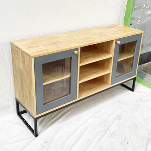 Modern Rubberwood <b>Display</b> <b>Cabinet</b> KTB68113 with Iron Frame - Product Image 3