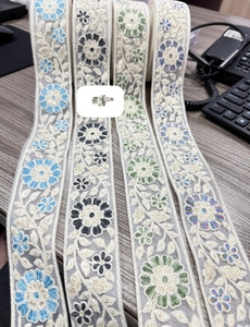 custom made in floral designed machine embroidered <b>ribbons</b> and <b>laces</b> and in many colours for wedding dresses and garments. - Product Image 6
