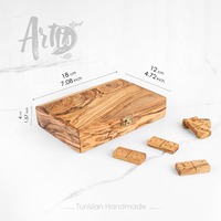 Jeu de dominos double six en bois d'olivier fait main et écologique Artisraw avec étui - Boîte de jeu - Durée de vie de 10 ans - Fabriqué au TN