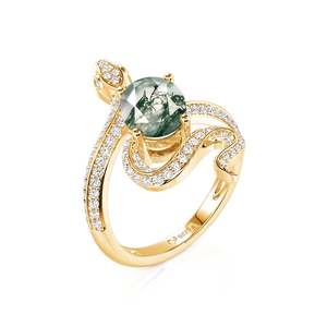 Bague de cocktail ouverte Jeulia Hug Me plaquée or avec agate mousse ovale - Product Image 3