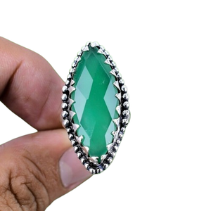 925 estampillé en argent Sterling naturel vert Onyx Spinner anneau fait à la main classique bijoux de mariage - Product Image 1