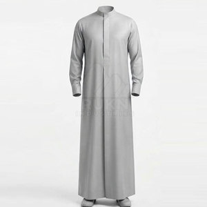 Thobe arabe confortable, vêtement musulman traditionnel avec col montant, manches longues, en coton, style décontracté pour le quotidien et la prière - Product Image 5