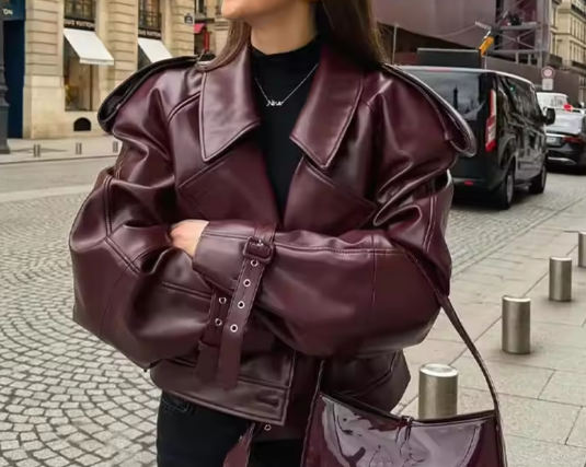 Breathable Street Wear Women Fashion Trendy Custom Design Brown Leather Jacket 2025