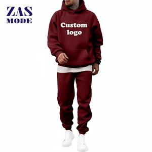 New Plus Size Eco-Friendly Two-piece Windproof Hooded Drawstring <b>Sweatshirt</b> Pants Plaid Solid Color 100% Cotton Sportswear - Product Image 1