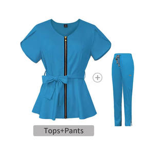 Uniformes de Enfermería Médica en varios colores y tamaños, Mangas de tulipán con cinturón con cremallera para uniforme médico para mujer - Product Image 3