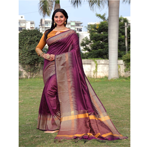 Haute soie brute tissage Saree Temple tissé bordure numérique imprimé moderne rayonne pure soie Blouse pièce contraste Pallu adultes - Product Image 1