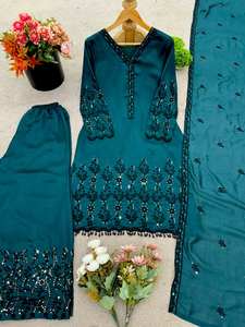 Detalles de cuentas de retazos de inspiración moderna ROMAN SEDA ALGODÓN Secado rápido Salwar Kameez Set Formal Anarkali para fiestas - Product Image 5