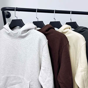 Sudaderas con capucha para hombre 385GSM con logotipo personalizado al por mayor, sudaderas con capucha informales de gran tamaño de algodón polar liso en blanco de color sólido para hombre - Product Image 1