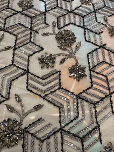 100% polyester luxe perlé tissu fait à la main fournisseur indien tissé maille brodé Dobby vêtements faisant des robes de filles thermocollantes - Product Image 4