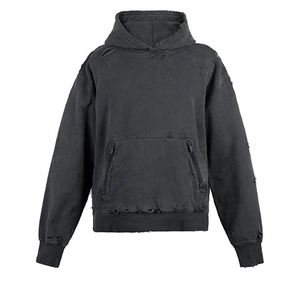 Custom hip hop Streetwear Hole hoodies 100% algodón peso pesado Oversized Old Wash Pullover Hole distressed vintage DDP Envío - Product Image 6