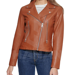 Elegante chaqueta de cuero auténtico para mujer con cremallera frontal, diseño ajustado y forro interior suave para clima frío - Product Image 1