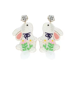 Pendientes de cuentas de arroz hechos a mano con diseño estético de Pascua, pendientes de conejo blanco bohemio de viento étnico - Product Image 5