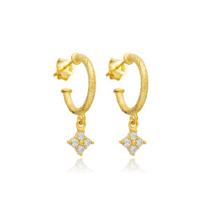 Pendientes de aro delicados con diseño floral, joyería fina turca hecha a mano al por mayor para mujer - Product Image 1