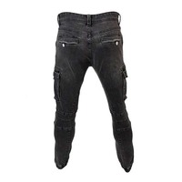 Pantalon de jogging en denim vintage pour homme, 100 % coton tricoté, taille haute, coupe droite, couleur unie foncée, léger et de haute qualité