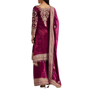 Elegante vestido de terciopelo al por mayor tradicional personalizado bordado hecho a mano vestido de terciopelo ropa de invierno vestido de terciopelo nupcial para la venta - Product Image 4