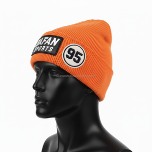 Alta calidad 280 GSM acrílico hombres Beanie Cap cálido grueso invierno tejido naranja estilo personalizado 3D bordado Logo jacquard Beanie Cap - Product Image 5