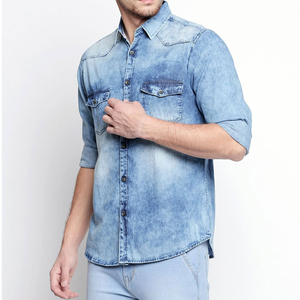 Camisas vaqueras de talla grande para hombre de la mejor calidad, camisas vaqueras de moda con personalidad de estilo informal para hombre, Color azul sólido - Product Image 5