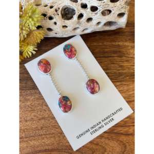 Pendientes Colgantes de Turquesa Rosa Mohave Hechos a Mano por Artesanos Navajo, Estilo Moderno - Product Image 4
