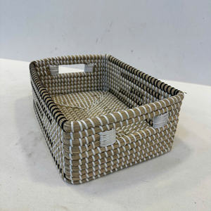 Panier rectangulaire de luxe en jonc de mer avec ficelle en PP, écologique, multi-usage pour le rangement - Product Image 4