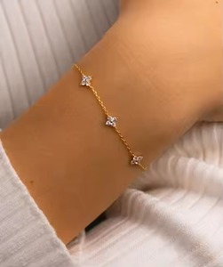 Diamond Charm <b>Bracelet</b>, Diamond Station <b>Bracelet</b>, Mini Flower <b>bracelet</b>, Crystal <b>Bracelets</b> For Women, Delicate Wedding <b>bracelet</b> - Product Image 2