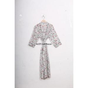 Robe longue indienne faite à la main en coton à motif floral Sexy Beach Party Wear Robe longue kimono taille élastique pour le printemps avant - Product Image 5