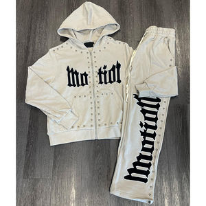 Custom 500 Gsm French Terry Embroidery Patch Zipper Lightweight Winter Breathable Quick Dry Sweatpants Hoodie <b>Jacket</b> Set Men's - Product Image 1