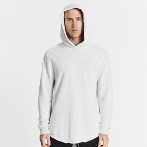 Sweat à capuche long en coton 100% pour hommes, style coréen, avec cordon de serrage et ourlet incurvé, idéal pour la gym et le fitness, personnalisable avec logo OEM, vente en gros - Product Image 2